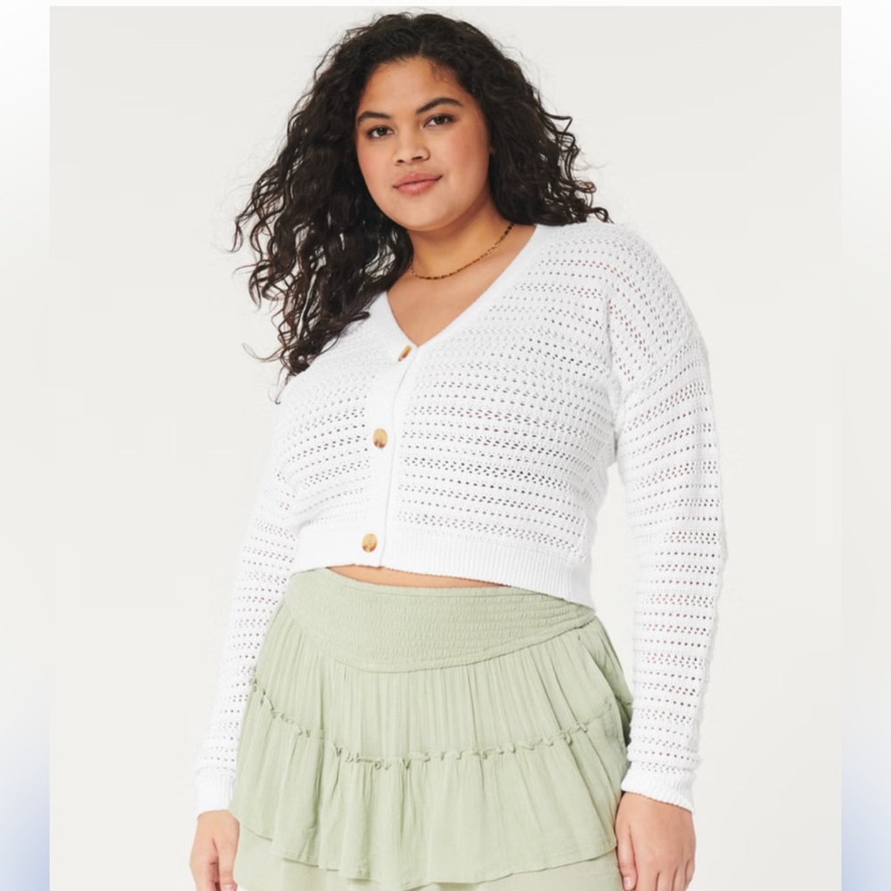 Hollister Easy Open-Stitch Crochet-Style White Cardigan
